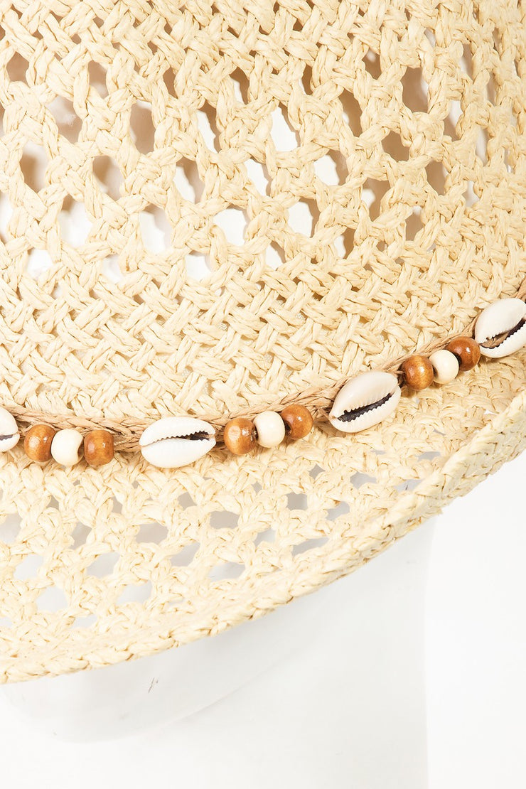 Fame Cowrie Shell Beaded String Straw Hat - Etopikk-fashion boho chic