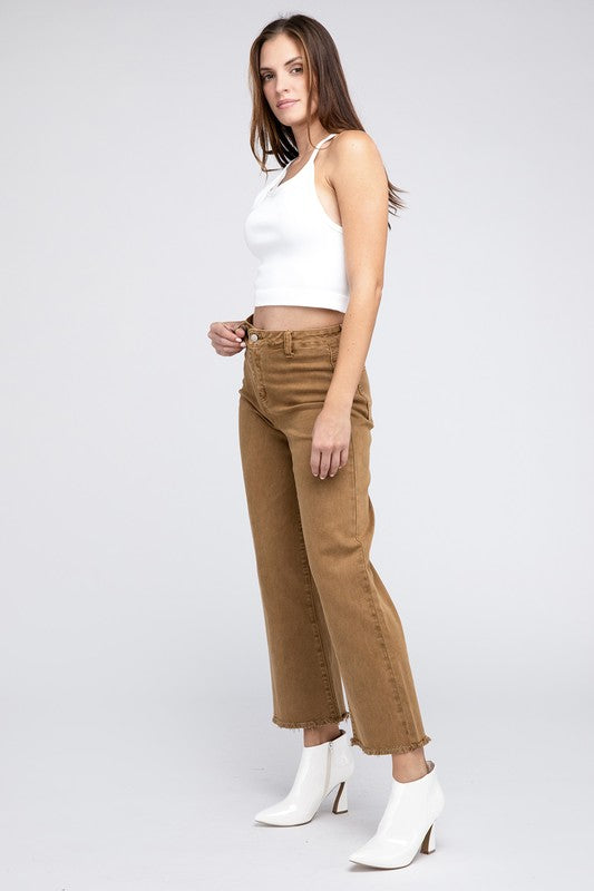 Brown Straight Wide Pants with White Top