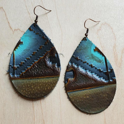 Leather Teardrop Earrings in Blue Navajo product image 1