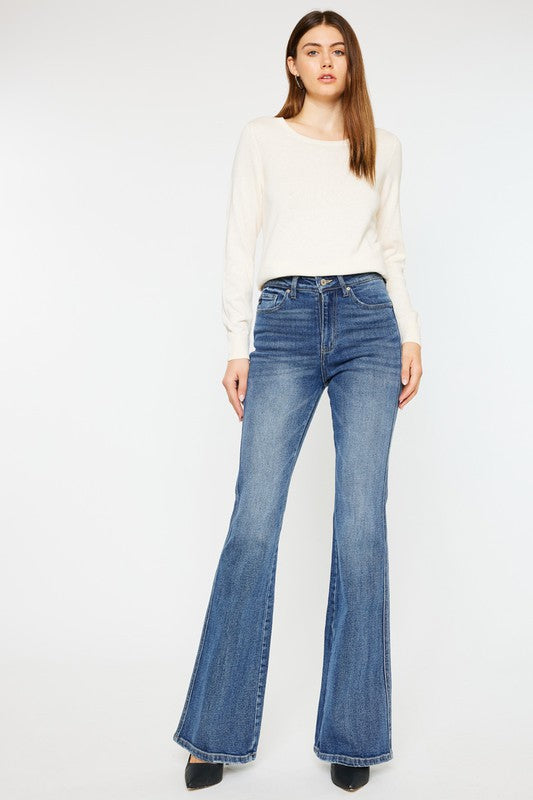 Slid Print High Rise Flare Jeans