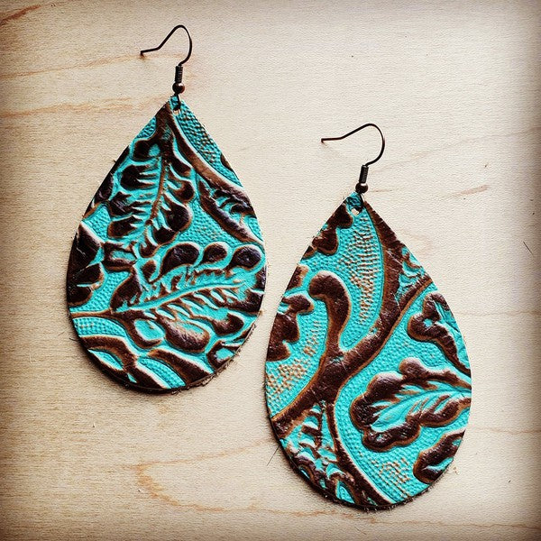 Leather Teardrop Earrings in Cowboy Turquoise