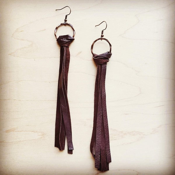 Leather Fringe Tassel Earring in Dark Brown product image