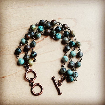 African Turquoise Triple Strand Boho Bracelet product image