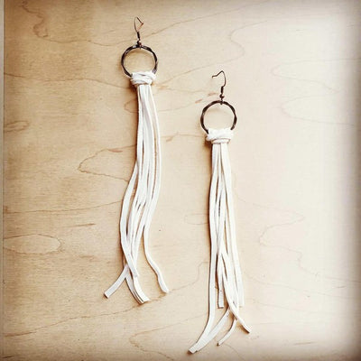 Deer Skin Leather Tassel Earring-Cream product image