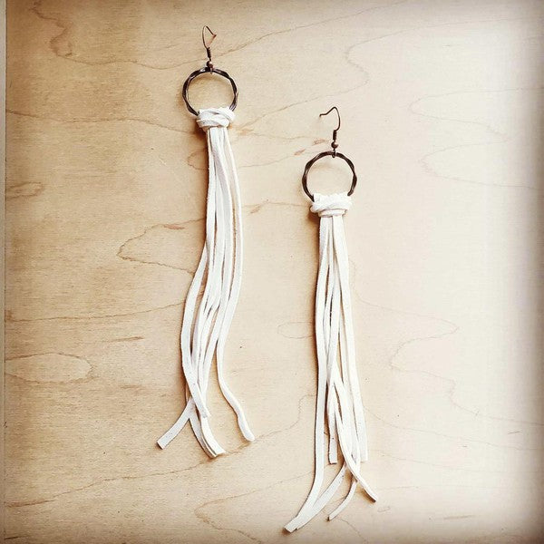 Deer Skin Leather Tassel Earring-Cream product image