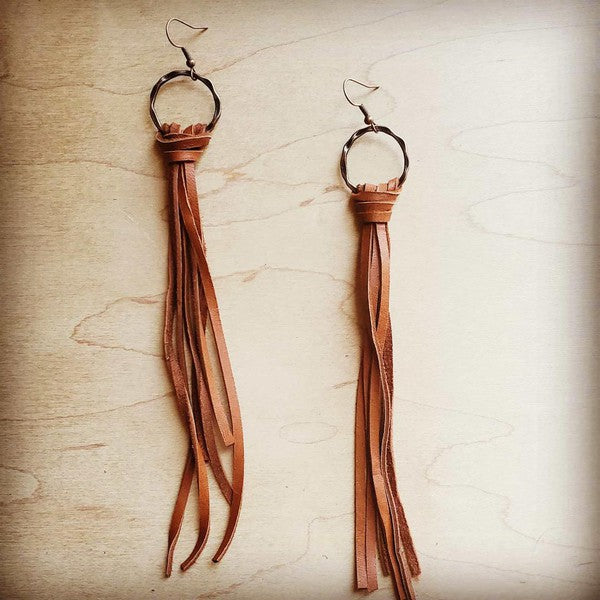 Deer Skin Leather Tassel Earring Saddle Tan product image