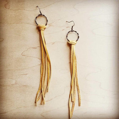 Deer Skin Leather Tassel Earring-Mustard product image