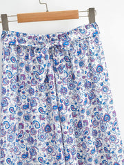 Vintage Bohemian Cotton Printed Camisole Two-piece Wide-leg Trousers