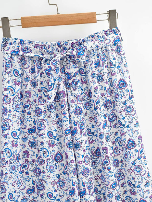 Vintage Bohemian Cotton Printed Camisole Two-piece Wide-leg Trousers