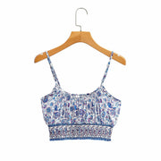Vintage Bohemian Cotton Printed Camisole Two-piece Wide-leg Trousers