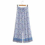 Vintage Bohemian Cotton Printed Camisole Two-piece Wide-leg Trousers
