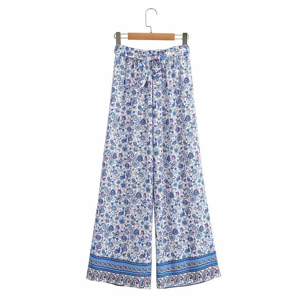 Vintage Bohemian Cotton Printed Camisole Two-piece Wide-leg Trousers