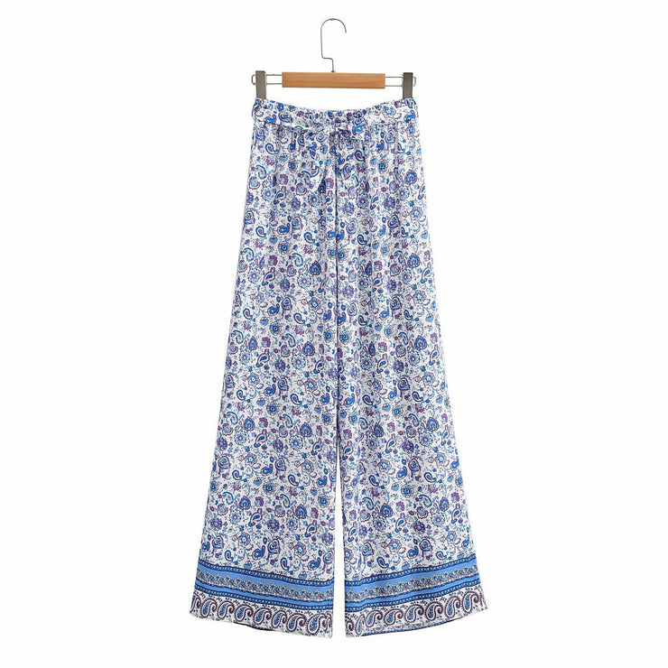 Vintage Bohemian Cotton Printed Camisole Two-piece Wide-leg Trousers