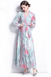 Elevate your style with the Boho Floral Maxi Dress with Belted V-Neck, featuring a dreamy floral print. Perfect for any occasion!