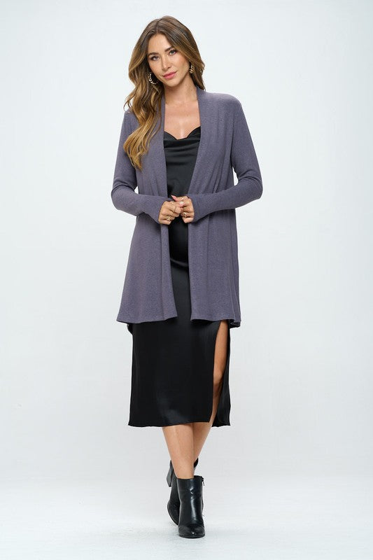 Brushed Knit Draped Cardigan with Cashmere Feel - Dark Cement product 5