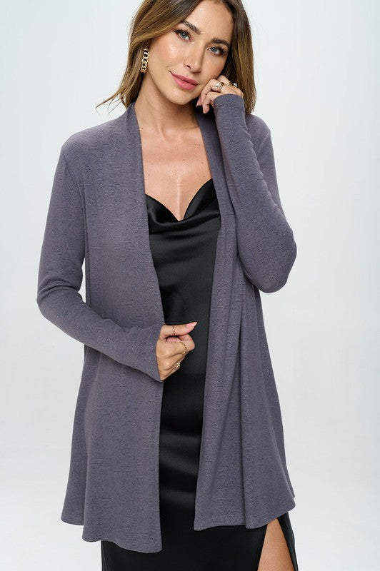 Brushed Knit Draped Cardigan with Cashmere Feel - Dark Cement product 1