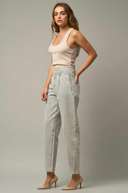 Grey color Super High Waist Balloon Jeans