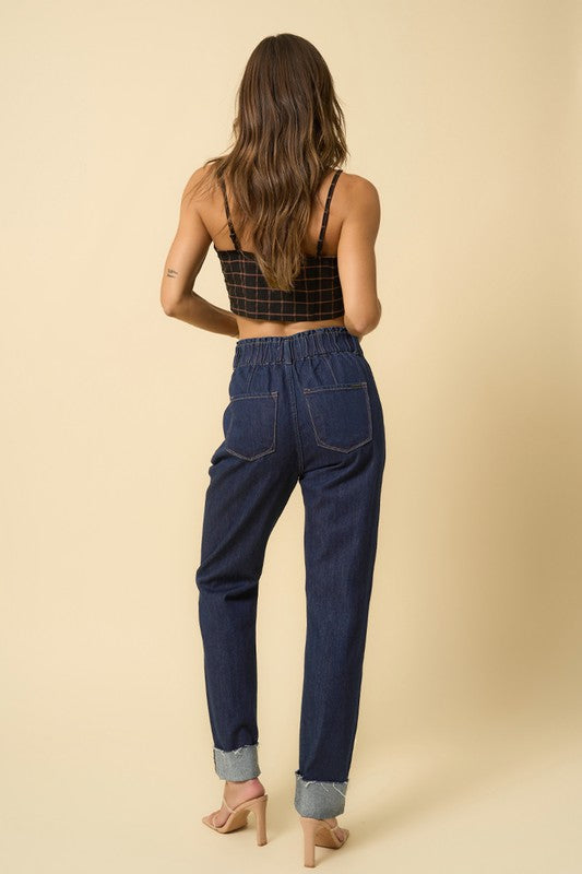 Slouchy High-Waist Pleated Denim Trousers