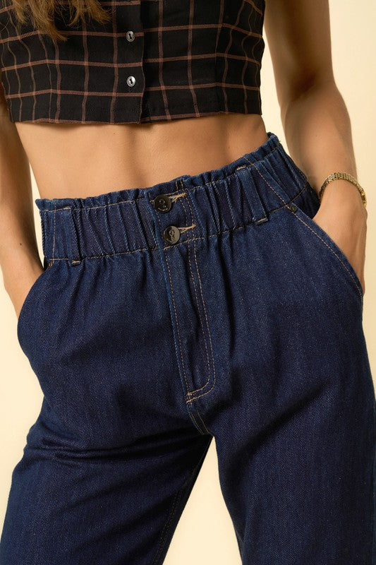 Slouchy High-Waist Pleated Denim Trousers