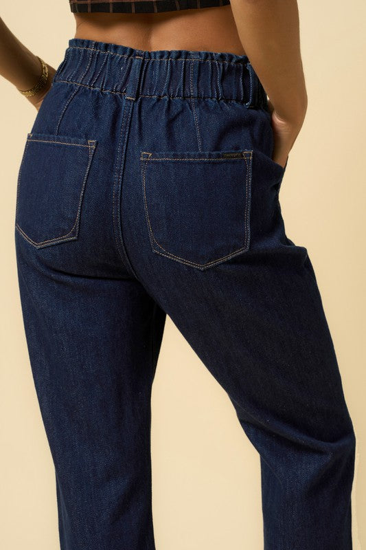 Slouchy High-Waist Pleated Denim Trousers