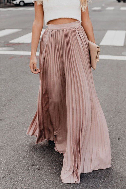 Boho pleated maxi skirt with flowing silhouette and high waist design in lightweight fabric for effortless bohemian style product image 1