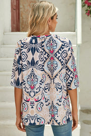 Abstract Print V-Neck Half Tulip Sleeve Blouse