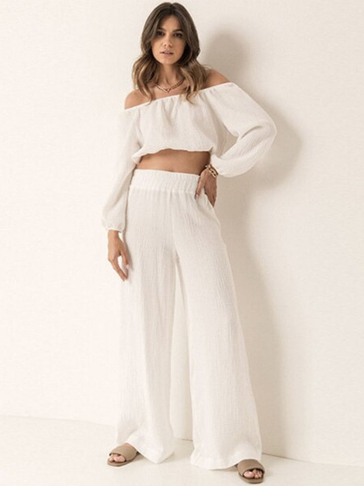 Off Shoulder Long Sleeve Top and Pants Set - Etopikk-fashion boho chic