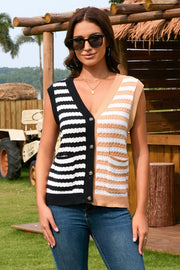 Color Block Button Up Knit Cardigans Sweater Vest product image 4