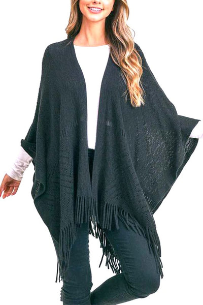 Fringe Knitted Ruana Wrap Poncho