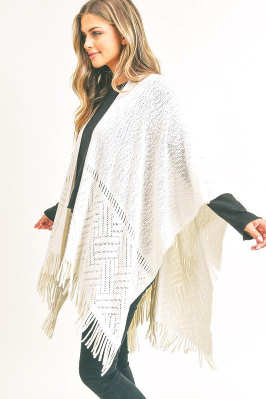 Fringe Knitted Ruana Wrap Poncho