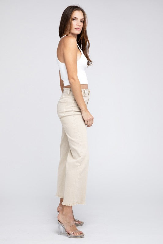  Sides Cutoff Hem Straight Wide Pants