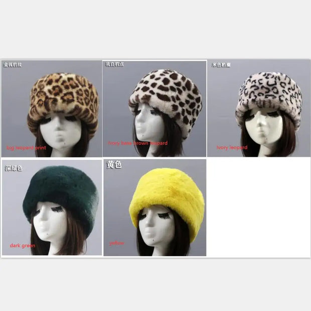 Women Faux Fur Leopard Russian Hat