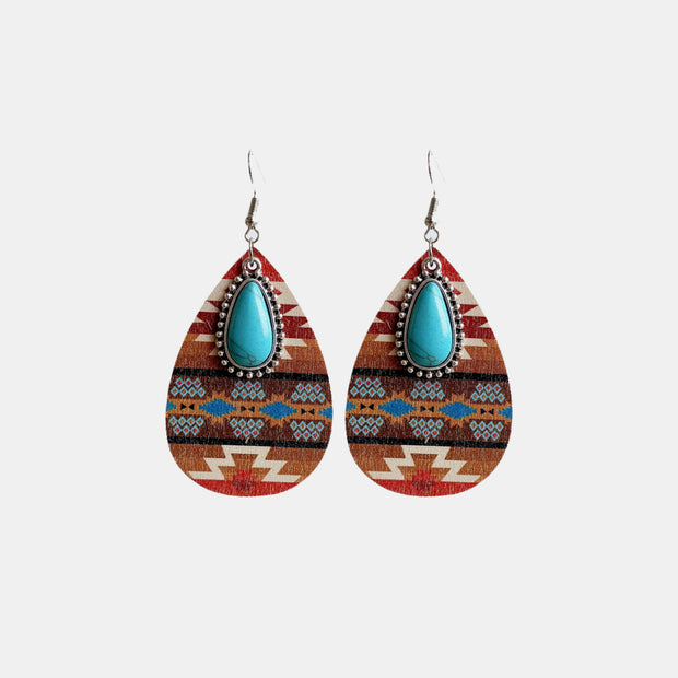 Turquoise Teardrop Shape Wooden Dangle Earrings - Etopikk-fashion boho chic