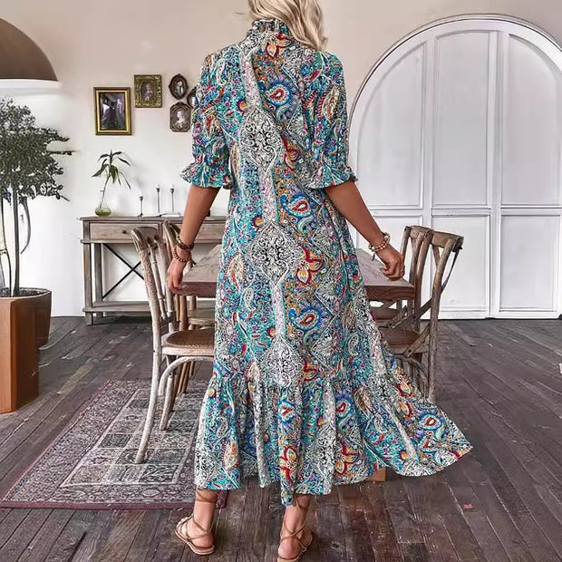 Sommerkleid Damen - Elegantes V-Ausschnitt Blumenmuster für warme Tage