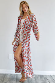 Printed Long Sleeve Loose Kimono