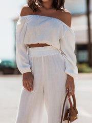 Off Shoulder Long Sleeve Top and Pants Set - Etopikk-fashion boho chic