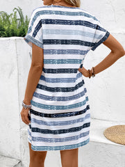 Striped V-Neck Short Sleeve Dress