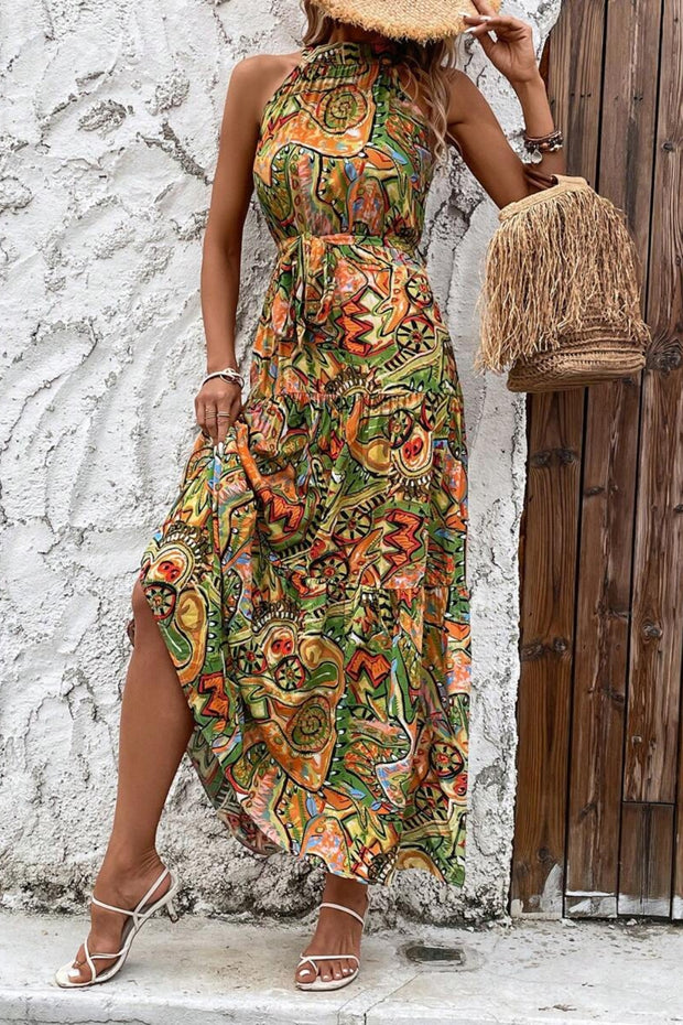 Tied Floral Sleeveless Dress - Etopikk-fashion boho chic