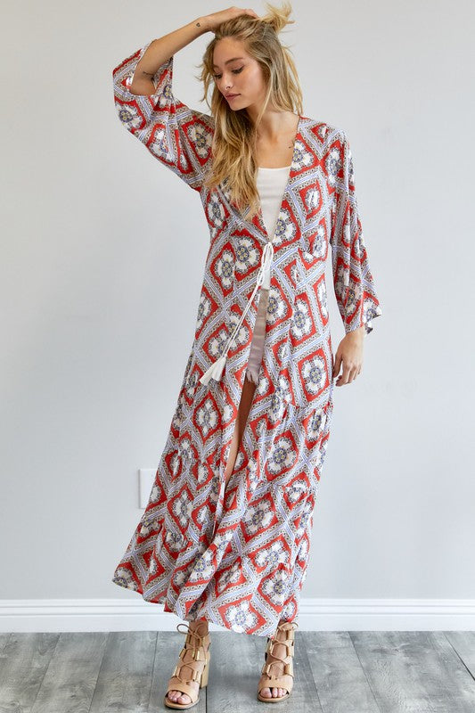 Printed Long Sleeve Loose Kimono