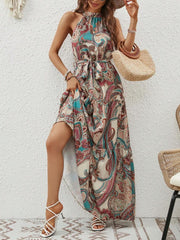 Tied Floral Sleeveless Dress - Etopikk-fashion boho chic