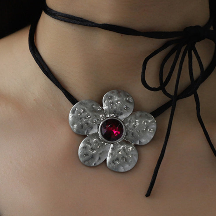 Tied Alloy Rhinestone Flower Shape Necklace - Etopikk-fashion boho chic