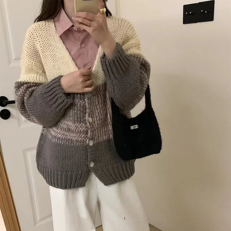 Korean Style Color Blocked Knitted Cardigan product image 2