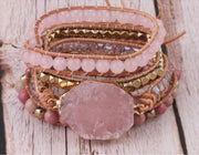 Retro Natural Pink Spar Handmade Bead String Woven Multi-layer Bohemian Bracelet