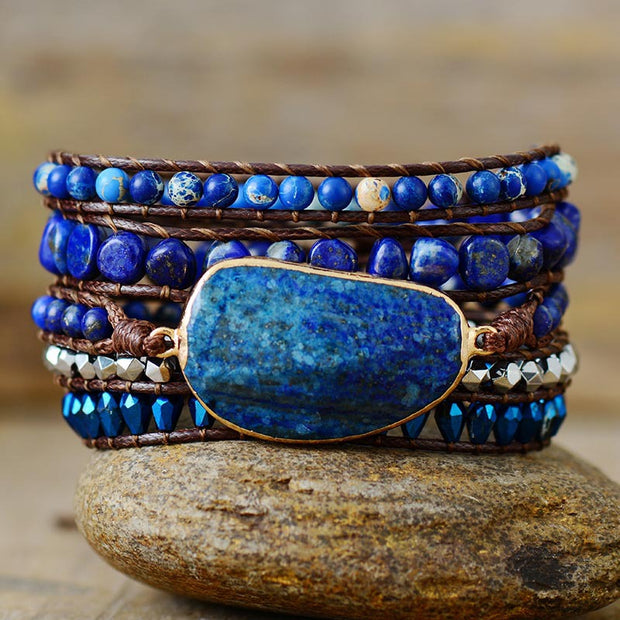 Bohemian Green Gold Handmade Beaded Woven Winding Bracelet Jewelry
