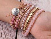 Retro Natural Pink Spar Handmade Bead String Woven Multi-layer Bohemian Bracelet