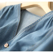 Summer Style French Retro Design Niche Waltz Mermaid Tail Waist Slim V-Neck Denim Dress