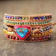 Premium Classic Heart Shape Leather Wrap Bracelets W/ Mix Stone Jaspers Beads Strand Bracelet Classic Jewelry Bijoux Dropship|Strand Bracelets|