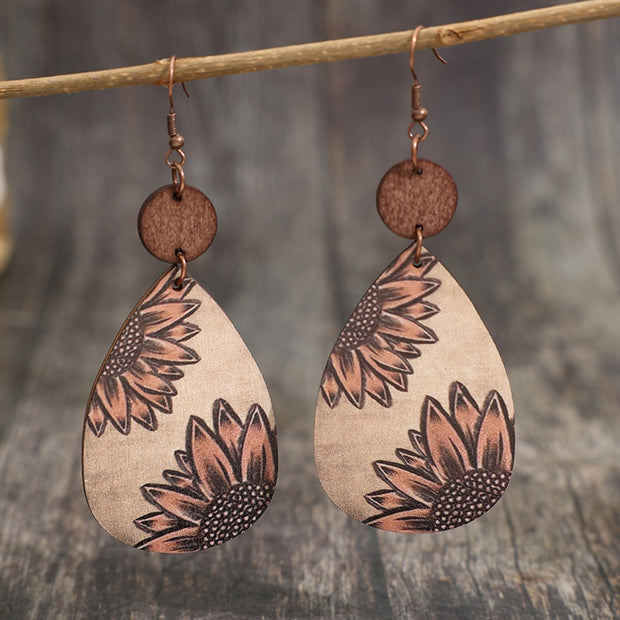 Wooden Iron Hook Dangle Earrings