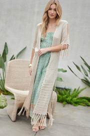 Solid Long Cardigan With Fringe