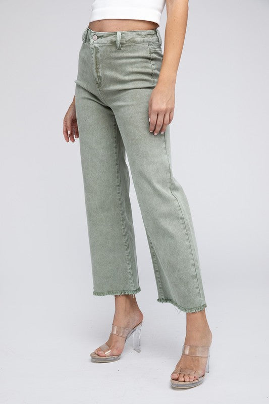 Grey Acid Wash Straight Wide Pants 